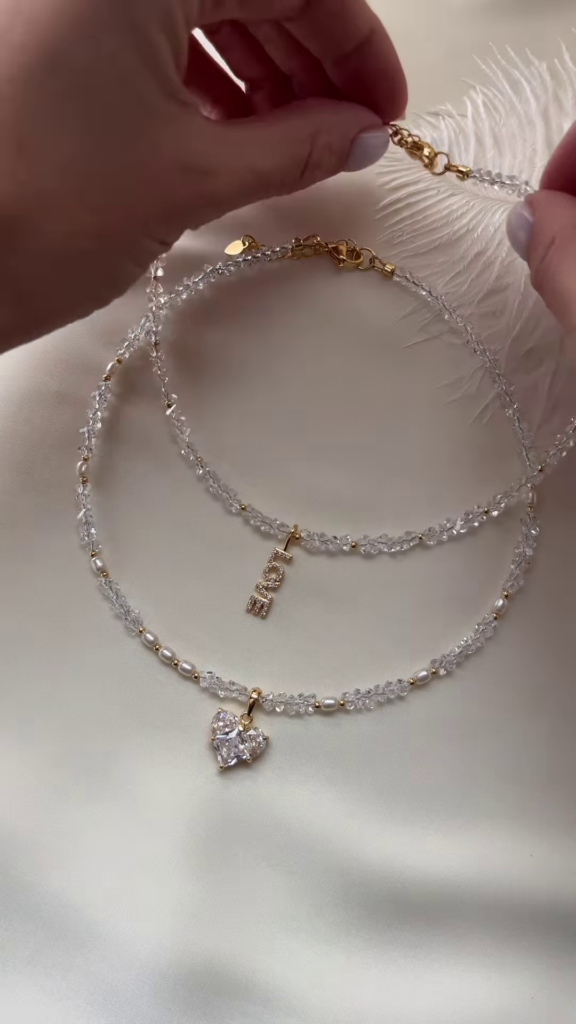 Delicate Layered Crystal Beaded Necklace Set with Charm Pendants - Photo 2