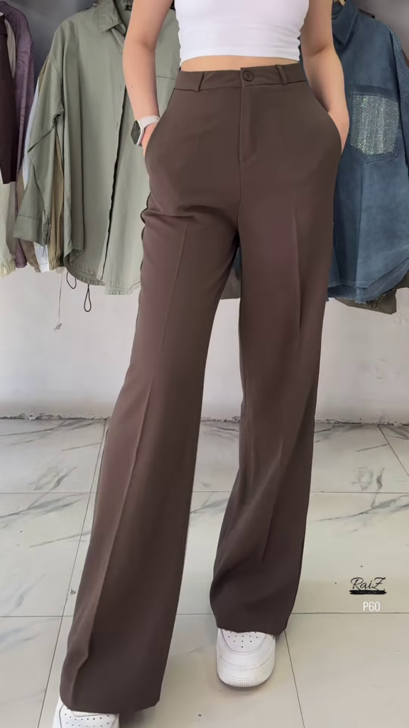 High-Waisted Wide-Leg Trousers in Solid Earth Tone - Photo 1