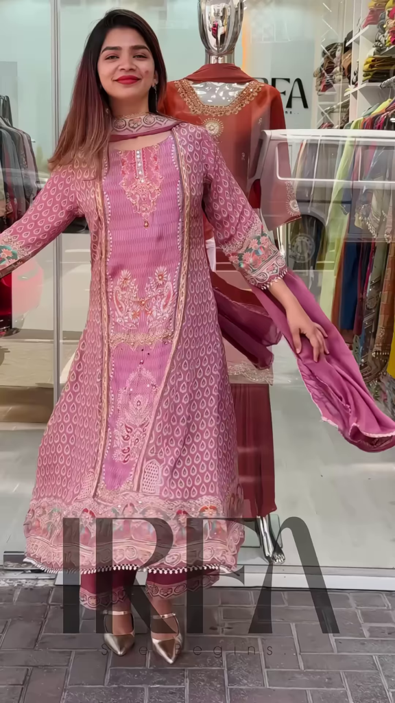 Elegant Printed Straight-Cut Kurti with Embellished Neckline and Coordinating Bottoms - Photo 5