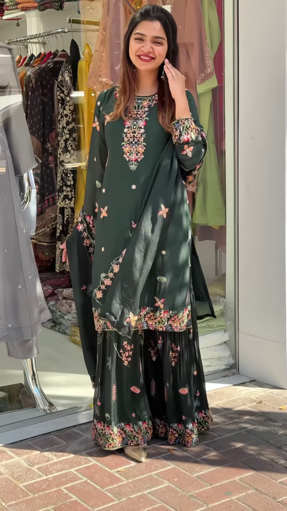 Elegant Embroidered Gharara Suit Set with Matching Dupatta - Photo 1