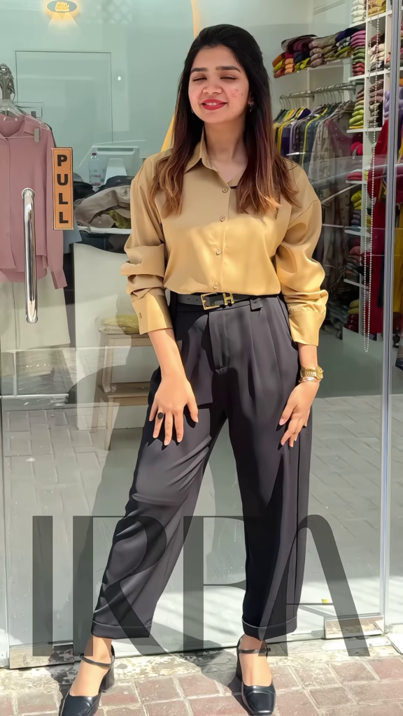 Chic High-Waisted Pleated Palazzo Pants with Button-Down Top - Photo 4