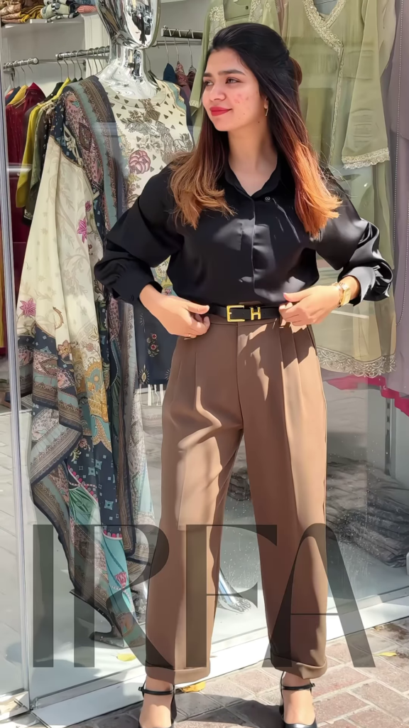 Chic High-Waisted Pleated Palazzo Pants with Button-Down Top - Photo 3