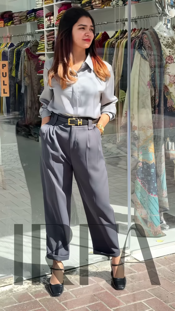 Chic High-Waisted Pleated Palazzo Pants with Button-Down Top - Photo 2