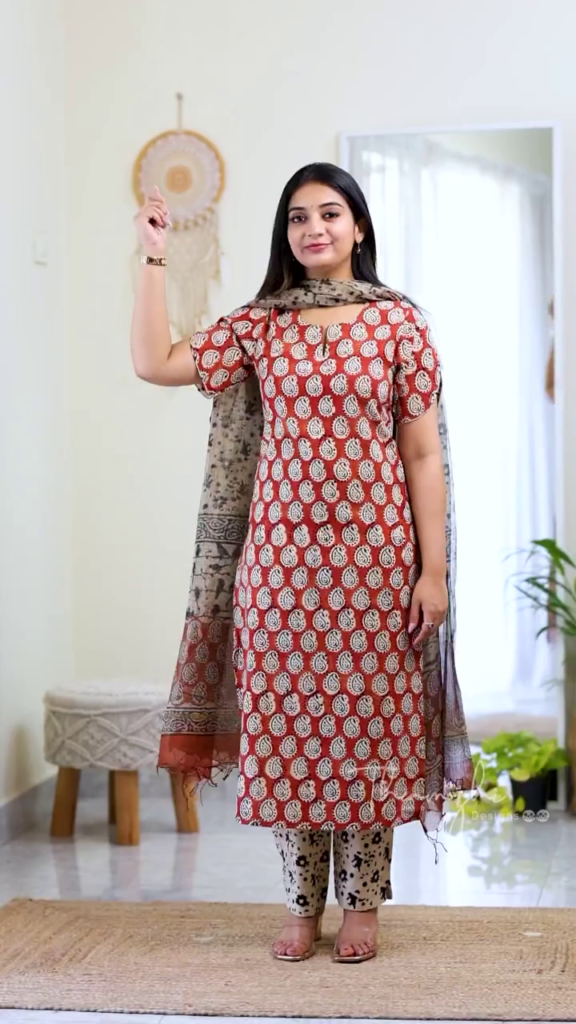 Light Blue Printed Straight-Cut Kurti Set with Coordinating Dupatta - Photo 5