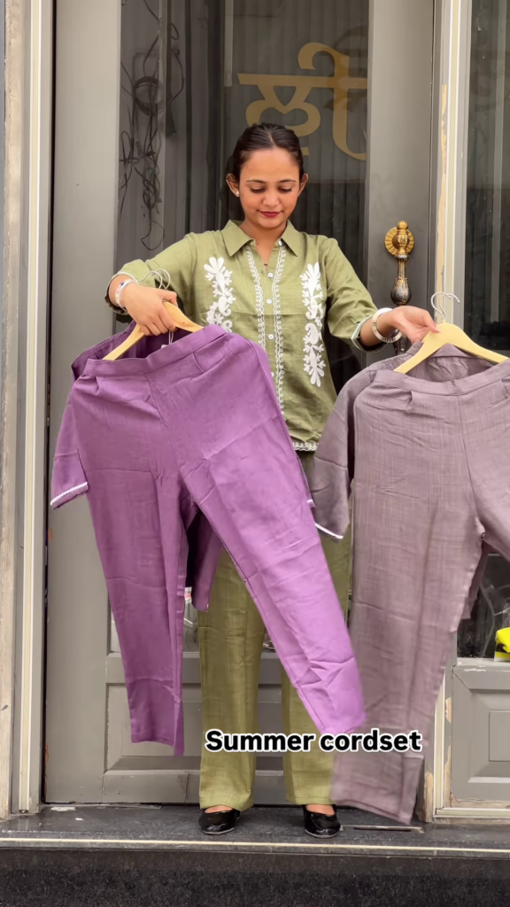 Light Green Embroidered Co-ord Set with Button-Down Top and Straight Pants - Photo 4