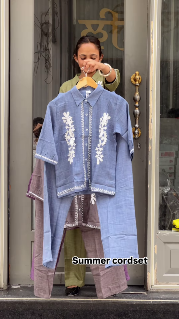 Light Green Embroidered Co-ord Set with Button-Down Top and Straight Pants - Photo 6