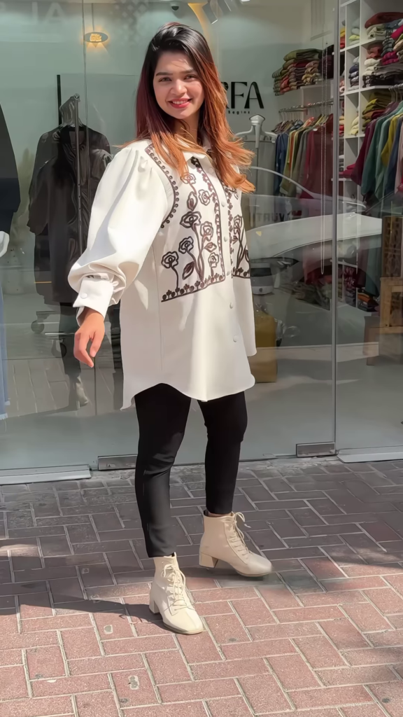 Stylish Black Button-Down Tunic with Embroidered Front Panels - Photo 3