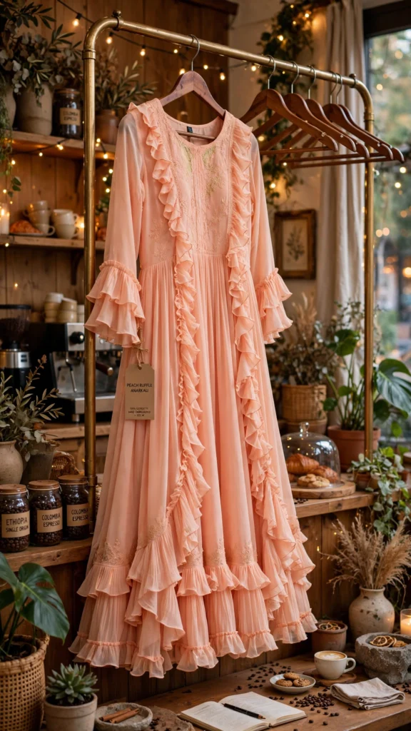 Peach Ruffle Dream Georgette Anarkali Gown - Photo 3