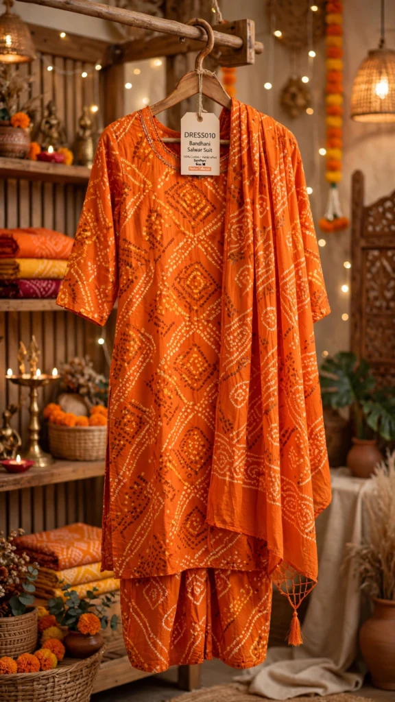 Vibrant Orange Bandhani Print Festive Salwar Suit Set - Photo 2