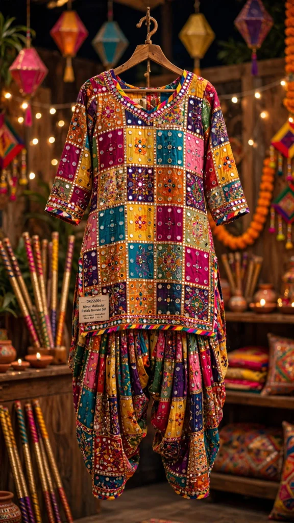 Navratri Festive Mirror-Work Patiala Set – Available in Multicolour Patchwork & Vibrant Pink Patchwork - Photo 3