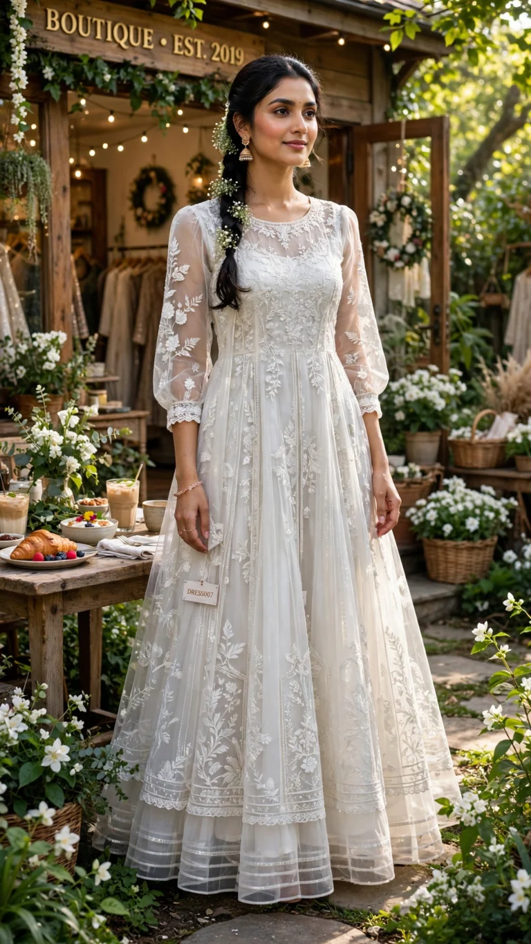 Ethereal Ivory Floral Embroidered Organza Anarkali Gown