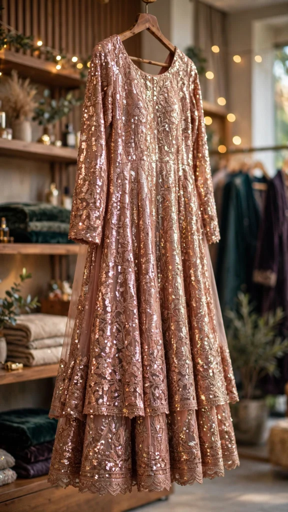 Aura Shimmer Embroidered Anarkali Ensemble with Scalloped Hem - Photo 2