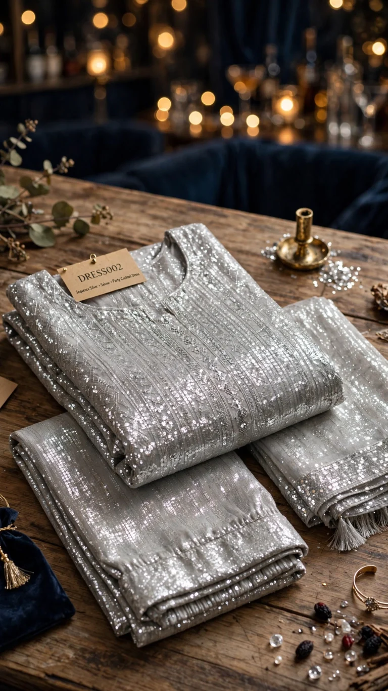 Celestial Shimmer Sequin Embellished Kurta Set – Silver Elegance