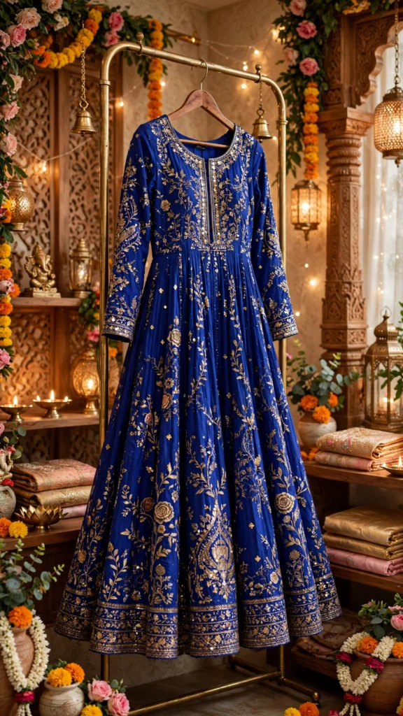 Royal Midnight Azure Zardosi Embroidered Anarkali Set – Timeless Elegance - Photo 1