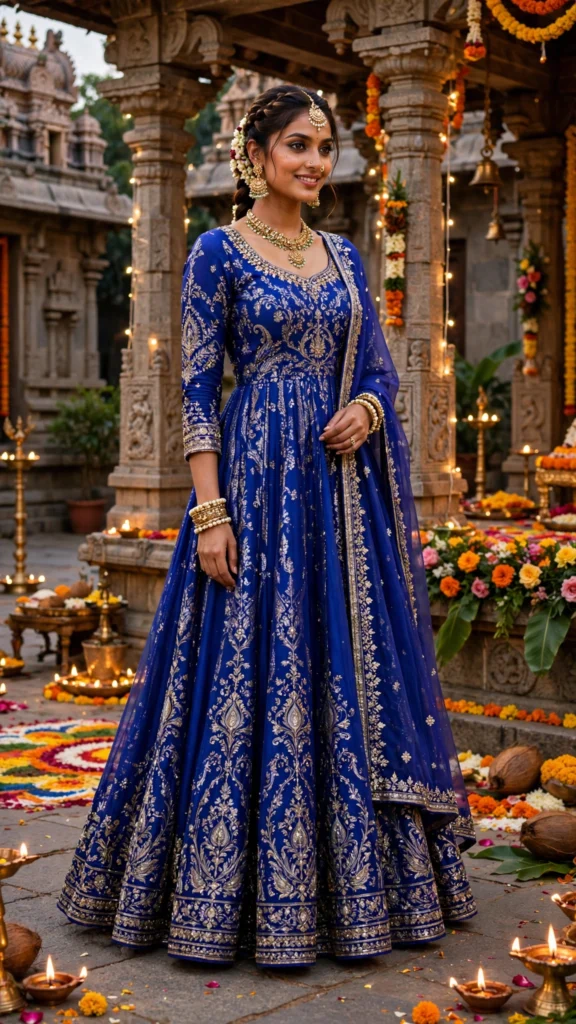 Royal Midnight Azure Zardosi Embroidered Anarkali Set – Timeless Elegance - Photo 3