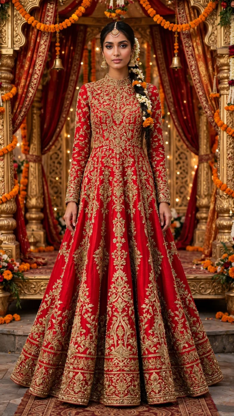 Royal Crimson Zardosi Anarkali Bridal Ensemble – Handcrafted Luxury