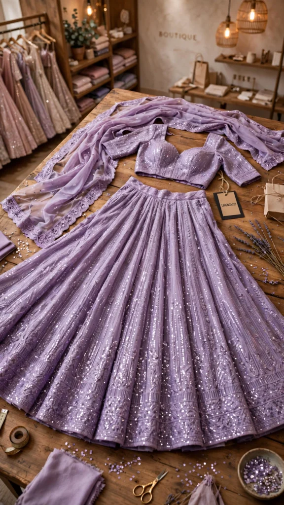 Enchanting Floral & Sequin Embroidered Lehengas – Available in Lavender Mist & Off-White Floral – Ethnic Ensemble - Photo 2