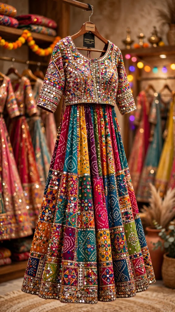 Exquisite Mirror-Embellished Bandhani Ethnic Ensemble – Available in Lavender, Radiant Orange & Multicolour Patchwork - Photo 2