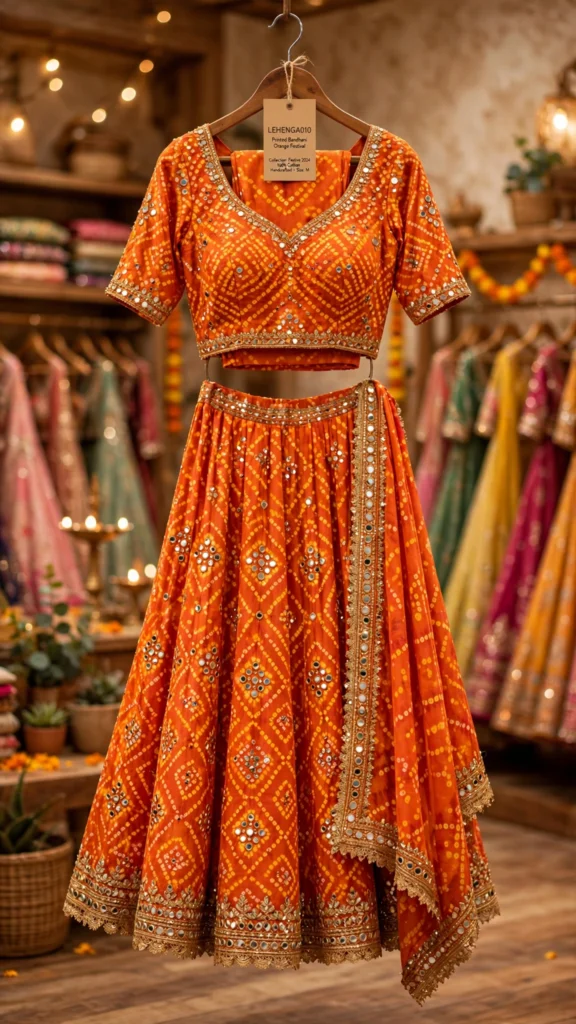Exquisite Mirror-Embellished Bandhani Ethnic Ensemble – Available in Lavender, Radiant Orange & Multicolour Patchwork - Photo 3