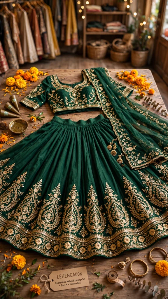 Regal Handcrafted Velvet Lehenga Set – Available in Royal Maroon & Emerald Green - Photo 2