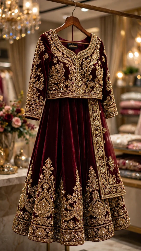 Opulent Royal Velvet & Festive Mirror-Work Lehenga Sets – Available in Regal Maroon & Multicolour Garba Chic - Photo 3