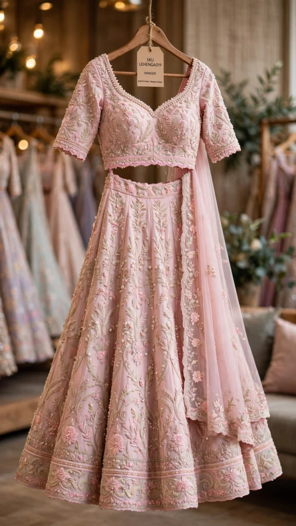 Enchanting Pastel Pink Festive Lehengas – Available in Tiered Ruffle Chiffon & Floral Embellished Silk - Photo 2