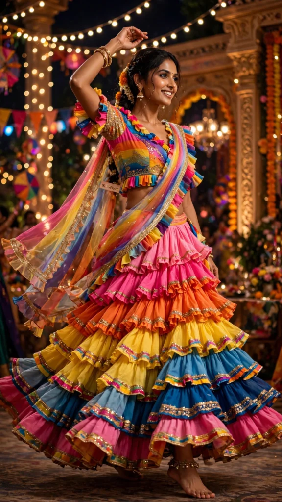 Ethereal Tiered Ruffle Lehenga Set – Available in Peach & Multicolour - Photo 3