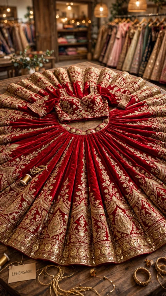 Rainbow Ruffled & Embroidered Velvet Lehenga Sets – Available in Rainbow Multicolour & Royal Red - Photo 1