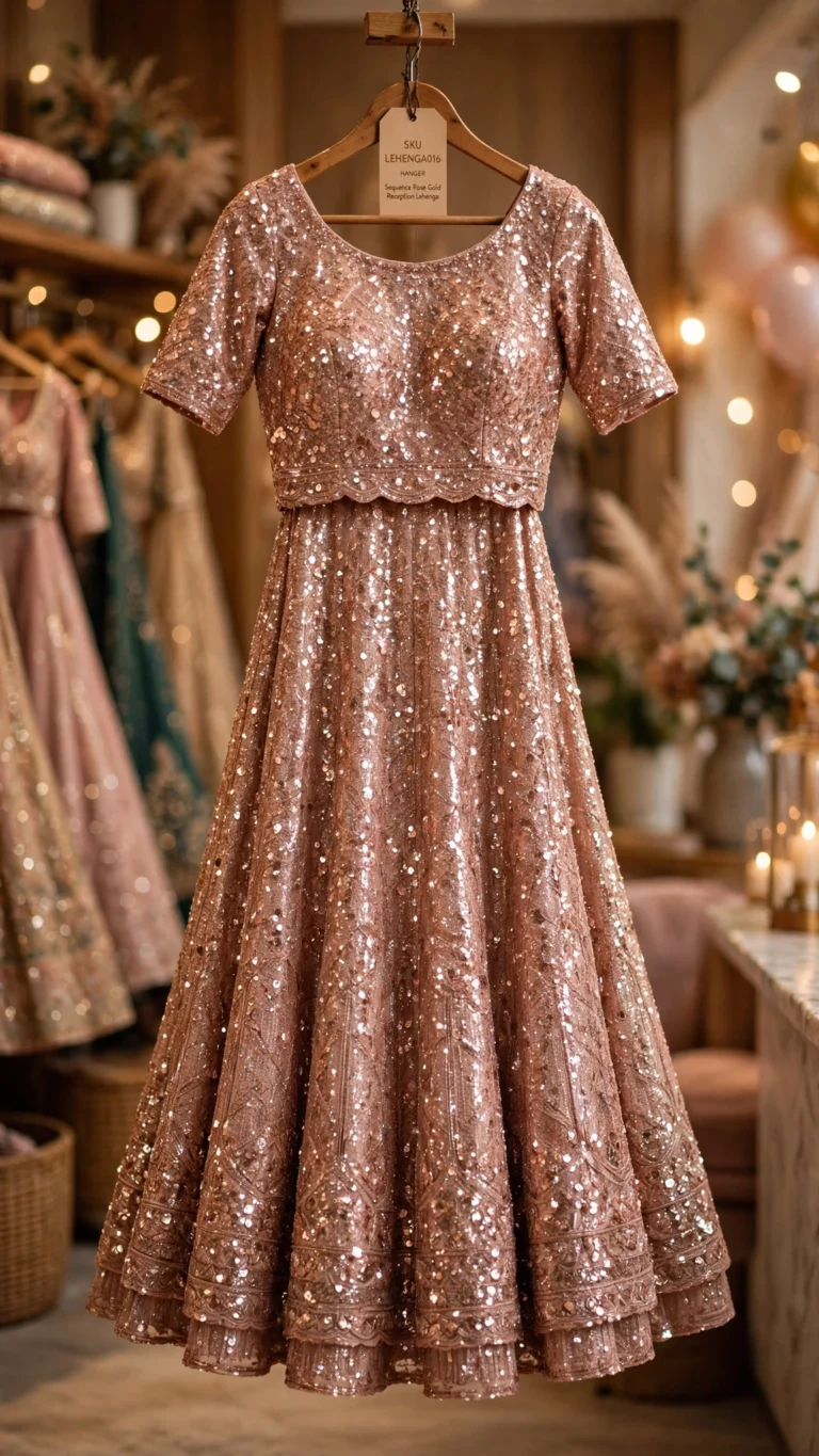Aura of Radiance Sequinned Rose Gold Lehenga Set