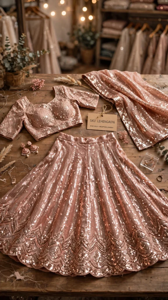 Aura of Radiance Sequinned Rose Gold Lehenga Set - Photo 2