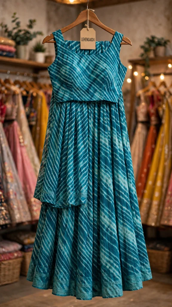Ethereal Teal Wave Shibori-Style Chanderi Lehenga Set – Available in Teal and Ocean Blue - Photo 1