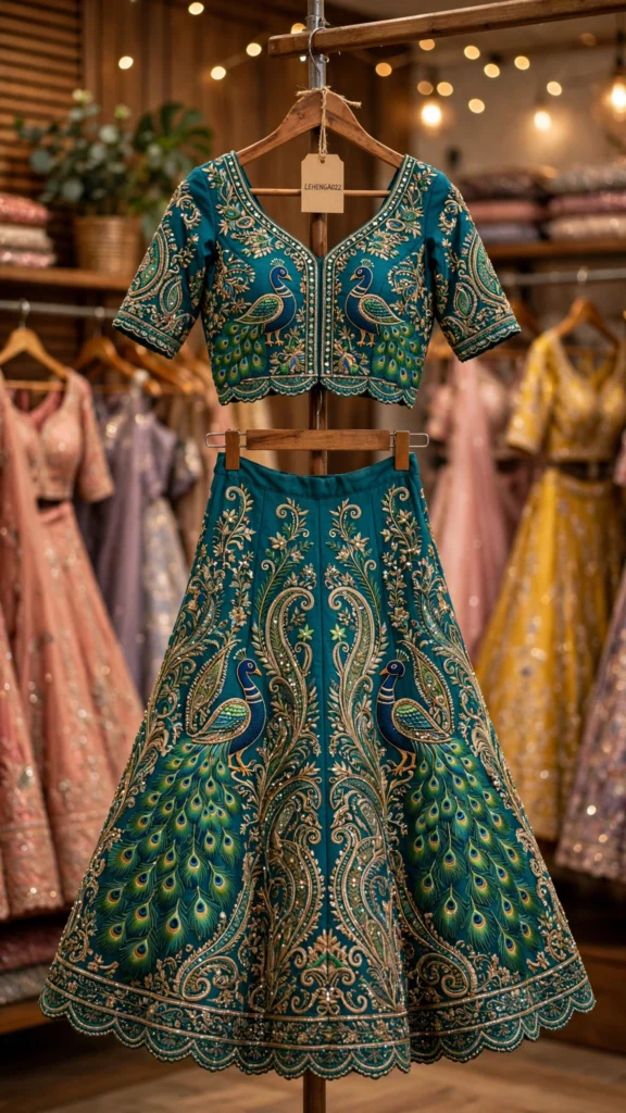 Peacock Symphony Embroidered Silk Lehenga Set – Teal - Photo 1