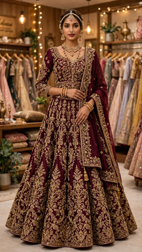 Opulent Organza Floral Embroidered Lehenga Set – Available in Pristine Ivory & Royal Maroon - Photo 1