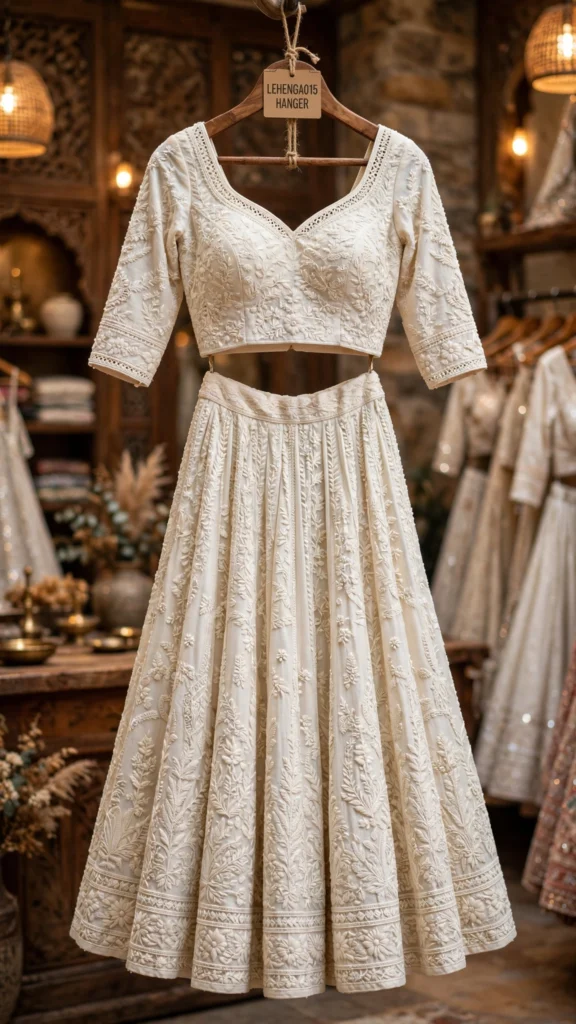 Ethereal Embroidered Bridal Lehenga Choli Set – Available in Pristine Ivory & Champagne Shimmer - Photo 2