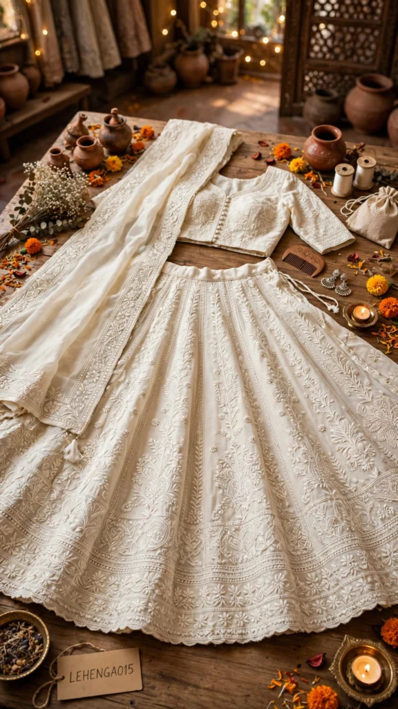 Ethereal Embroidered Bridal Lehenga Choli Set – Available in Pristine Ivory & Champagne Shimmer - Photo 3