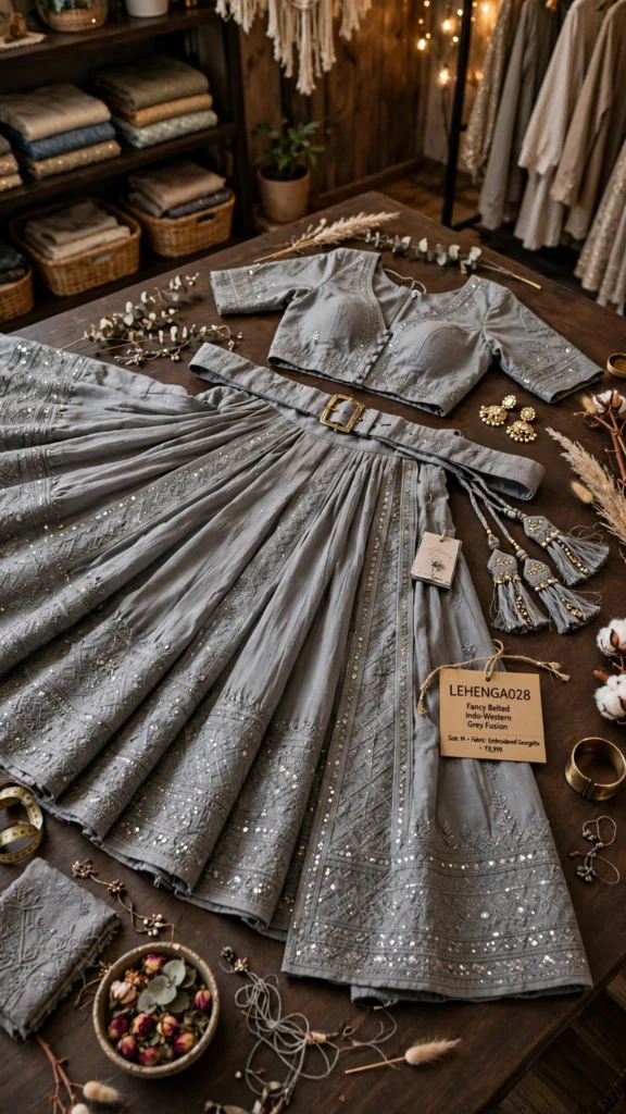 Enchanting Handcrafted Lehenga Sets with Intricate Sequin & Embroidery – Available in Slate Grey & Radiant Gold - Photo 3