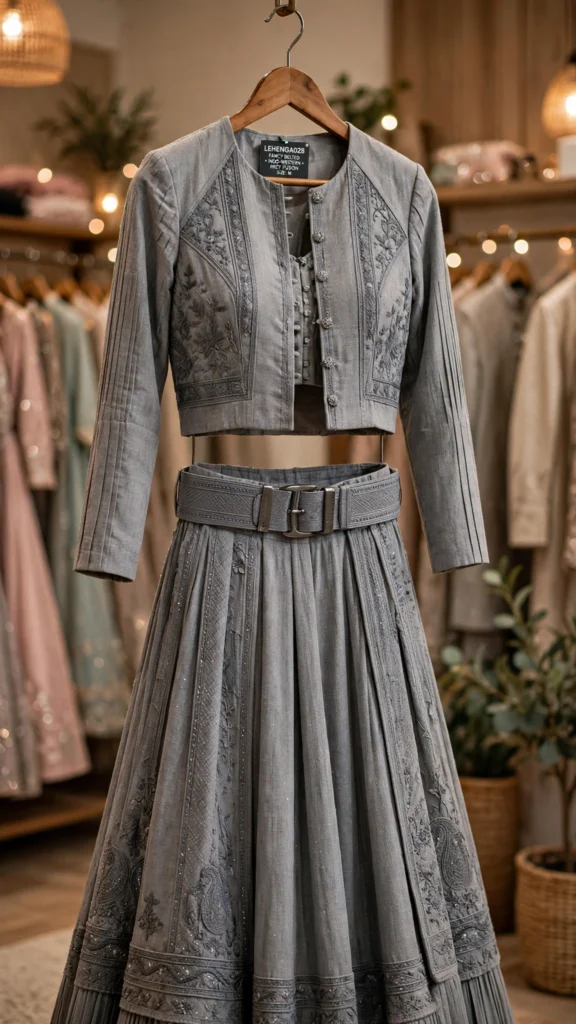 Timeless Elegance Belted Lehenga Set – Available in Lunar Grey & Ethereal Ivory - Photo 1