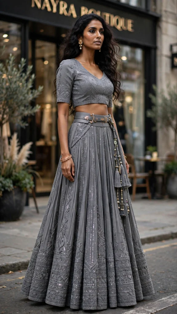 Timeless Elegance Belted Lehenga Set – Available in Lunar Grey & Ethereal Ivory - Photo 2