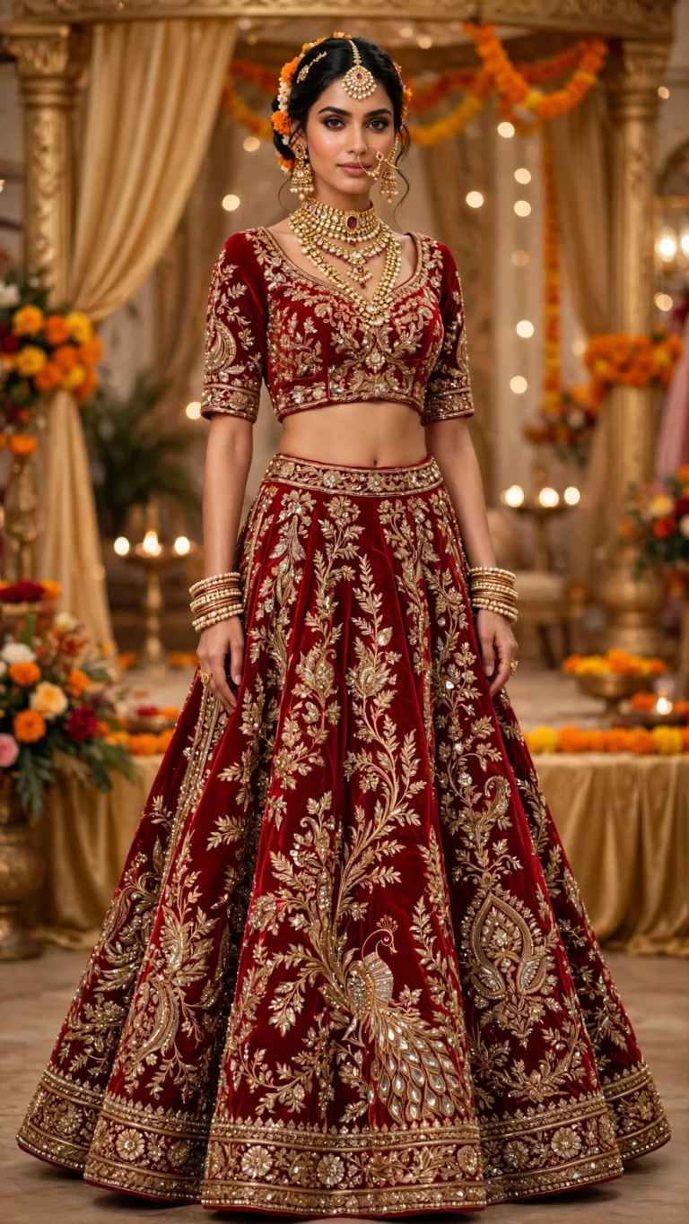 Ethereal Floral & Ruffled Ethnic Lehengas – Available in Pastel Pink, Ivory Floral & Royal Velvet Red