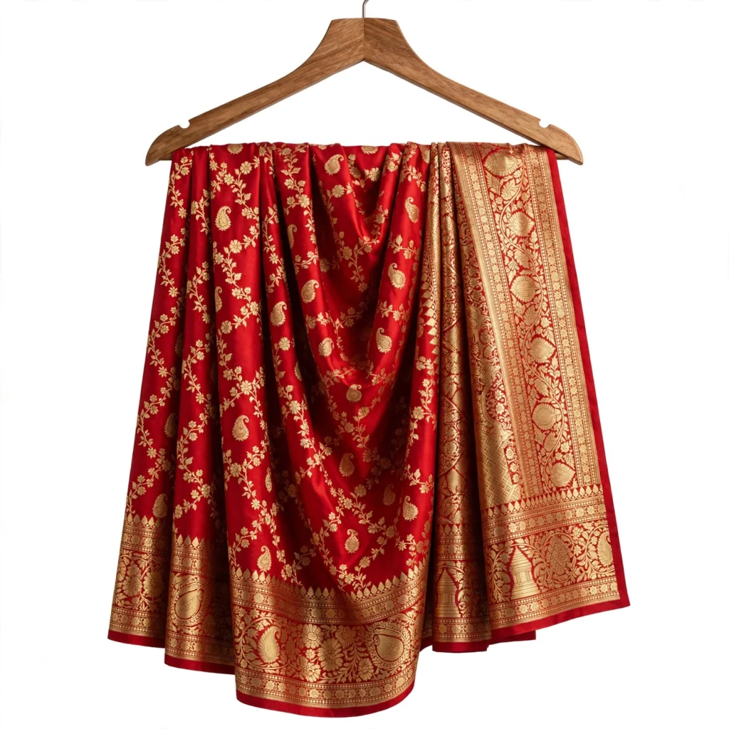 Opulent Traditional Heirloom Saree Collection – Available in Peach, Rose Pink & Cream, and Crimson Red - Photo 3
