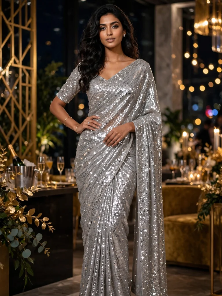 Opulent Sequin & Traditional Silk Saree Collection – Available in Radiant Silver & Regal Royal Blue