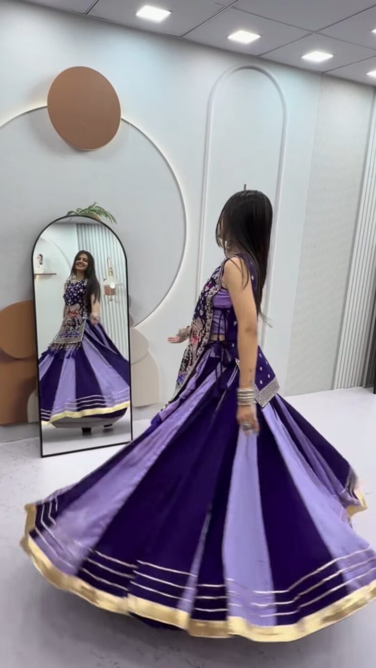 Royal Purple & Lavender Color-Blocked Panel Lehengas – Available in Vibrant Dual-Tone