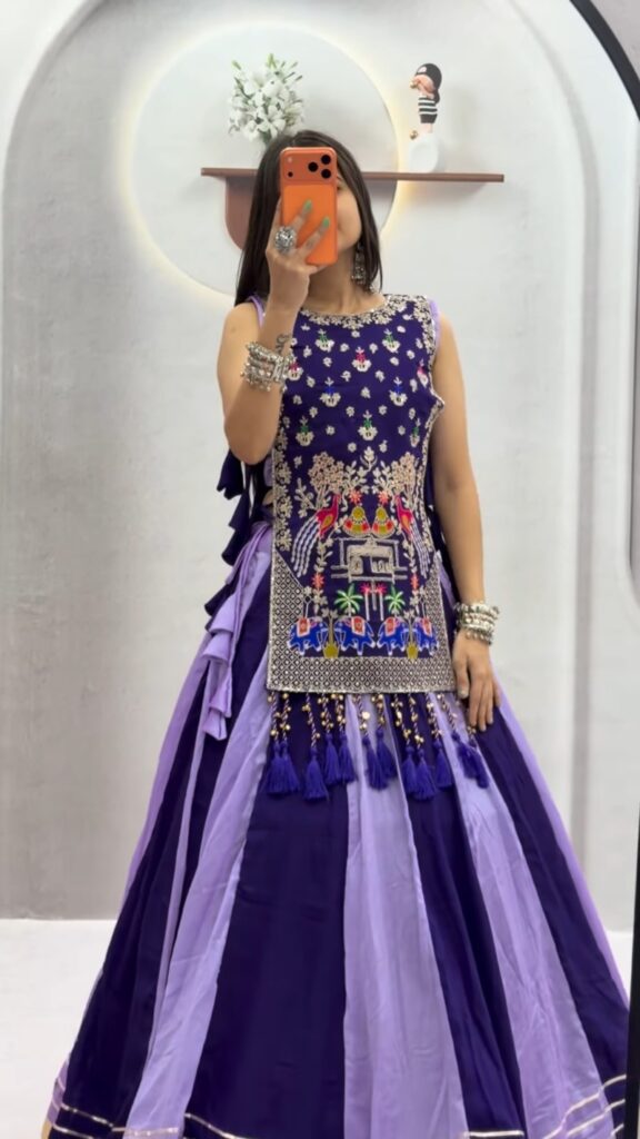 Royal Purple & Lavender Color-Blocked Panel Lehengas – Available in Vibrant Dual-Tone - Photo 2