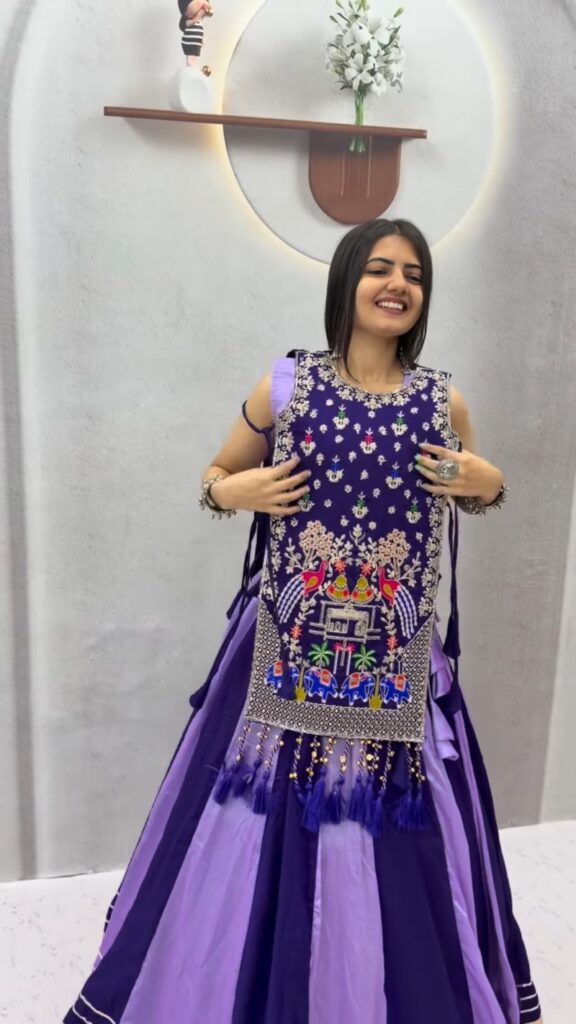 Royal Purple & Lavender Color-Blocked Panel Lehengas – Available in Vibrant Dual-Tone - Photo 3