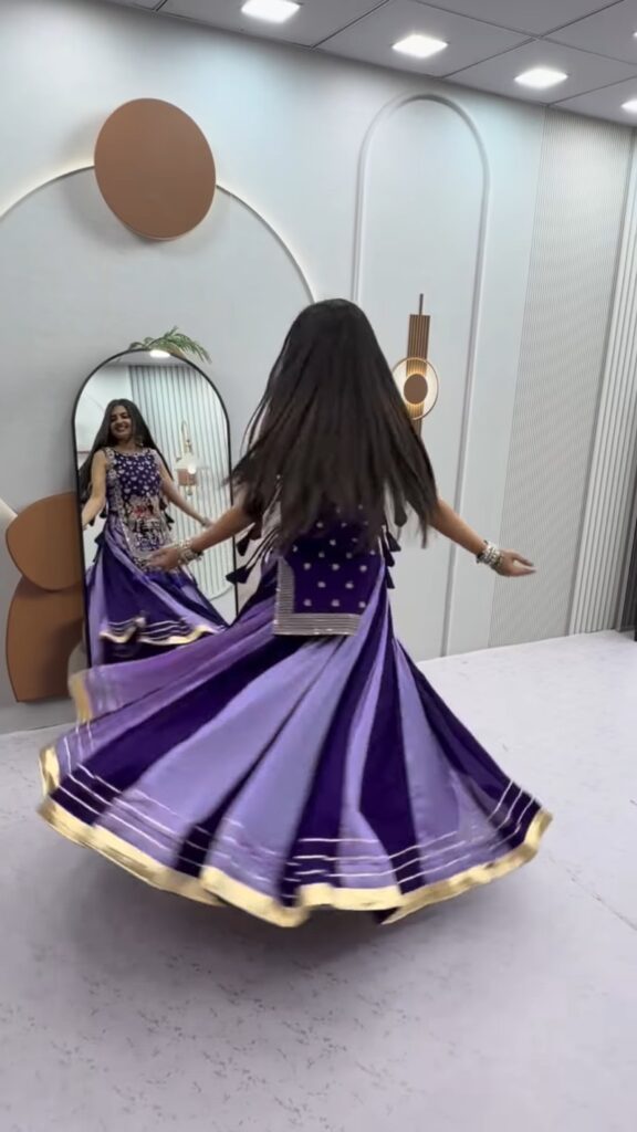 Royal Purple & Lavender Color-Blocked Panel Lehengas – Available in Vibrant Dual-Tone - Photo 4